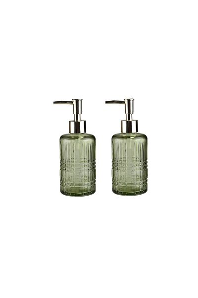 Bosphorus BATHROOM SET GLASS LIQUID SOAP BOWL 2 PIECES, CRYSTAL PATTERNED GREEN 300ML 6,8X17,6CM