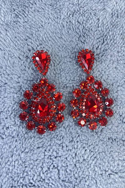 Hobigram Red Drop Model Large Small Stone Henna Wedding Engagement Earrings