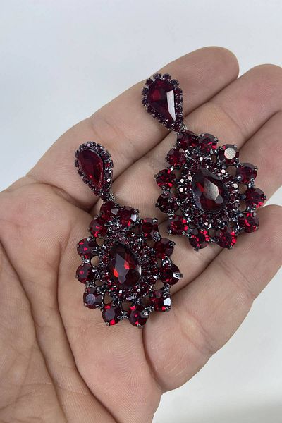Hobigram بورجوندي قطرة نموذج كبير حجر صغير الحناء أقراط الزفاف الخطوبة