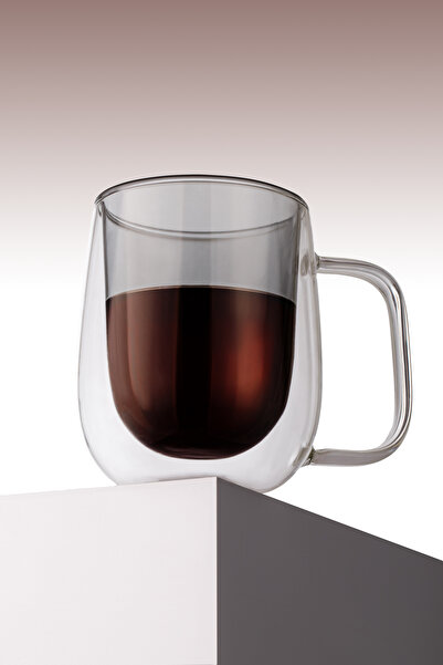 Hayveys Double Walled Modern Glass Cup with Handle and Color Inside Drink Coffee Presentation Cup 250ML