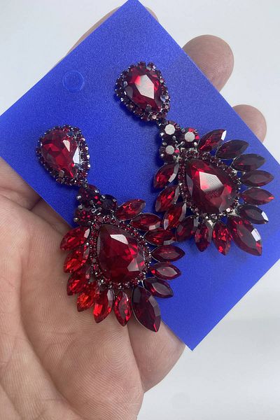Hobigram Dark Red Shuttle Model Large Small Stone Henna Wedding Engagement Earrings
