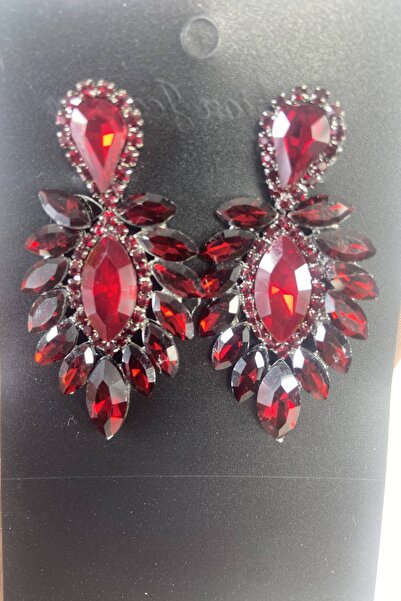 Hobigram Burgundy Thin Shuttle Stone Henna Wedding Engagement Earring – Bijoux Earring, Stylish Design, Women's Accessory – Biju