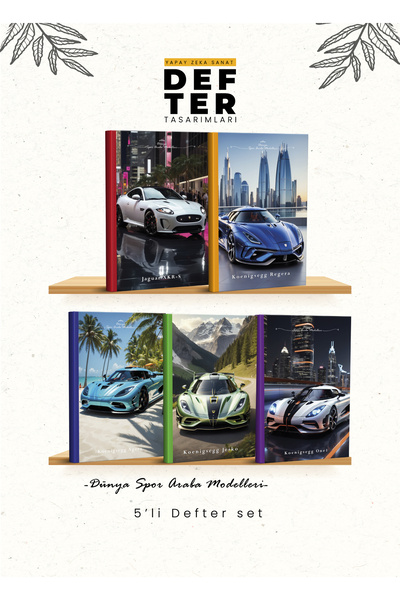 YAPAY ZEKA SANAT Set de caiete din 5 piese World Sports Cars 6-1