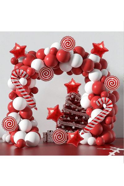 party mix Christmas New Year's Red and White Balloon Chain Set - 65Pcs