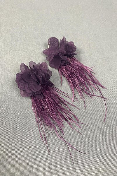 Hobigram Purple Laser Floral Ostrich Feather Earrings – Special Design, Accessory, Quality Production, Eye-Catching Style –