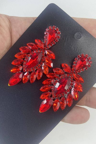 Hobigram Red Fine Shuttle Stone Henna Wedding Engagement Earrings