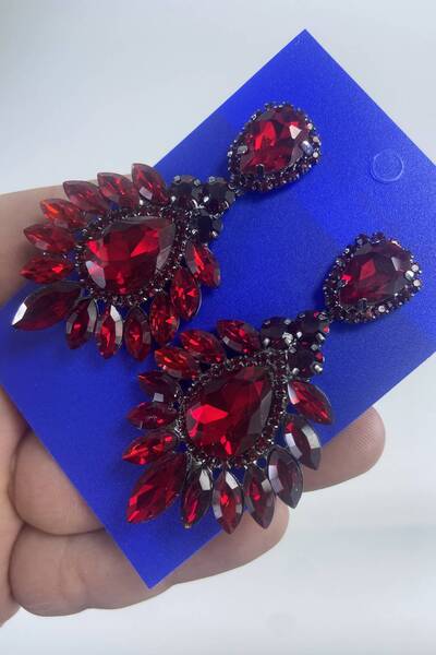 Hobigram Dark Red Shuttle Model Big Small Stone Henna Wedding Engagement Earring – Bijoux Earring, Stylish Design – Biju