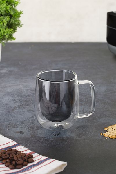 Hayveys Double Walled Modern Glass Cup with Handle and Color Inside Drink Coffee Presentation Cup 250ML