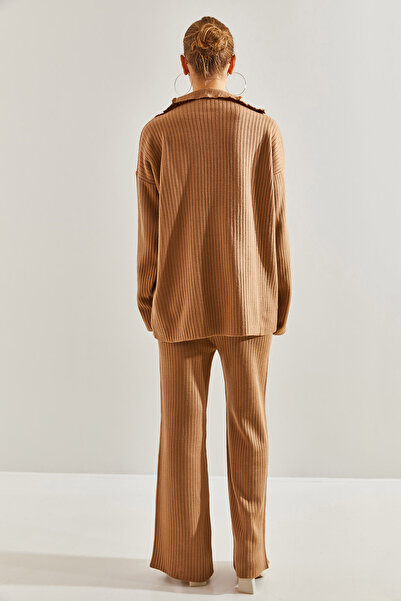 Bianco Lucci Women's Knitwear Bottom and Top Set with Zippered Legs and Collars