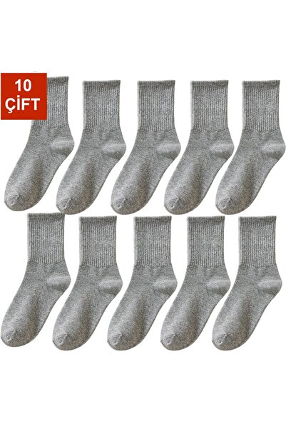 çorapmanya 10 Çift Kadın Siyah Beyaz Gri Çizgili Çizgisiz Kolej Tenis Çorap