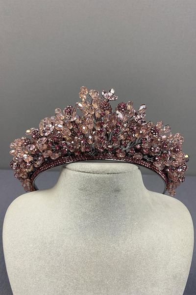 Hobigram Pink Bead Embroidered Intense Akbahar Bridal and Henna Crown – Crown, Crystal Stone, Stylish Model, Bridal Crown