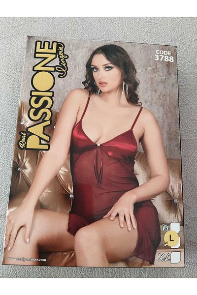 PASSIONE ИСТИНСКА СТРАСТ - Бордо нощница от тюл с фентъзи 3788