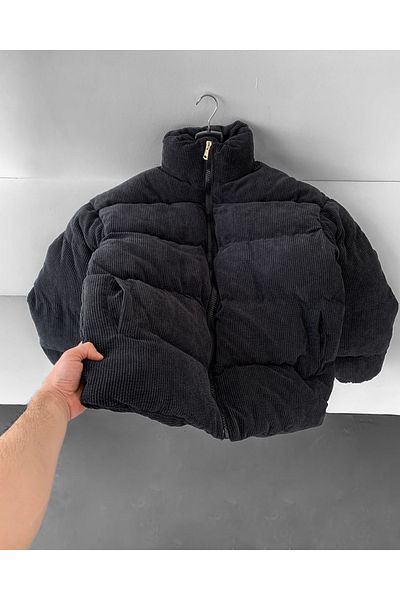 NO1 KONSEPT Palton negru supradimensionat din velur umplut