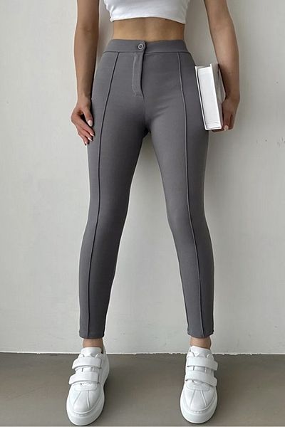 bb butik basic Women's High Waist Full Lycra Slim Leg Ankle Length Trousers