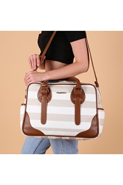 MY Collection Zebra Anne Bebek Deri Bakım Çantası Vizon