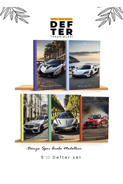 YAPAY ZEKA SANAT Set de caiete din 5 piese World Sports Cars 8-6