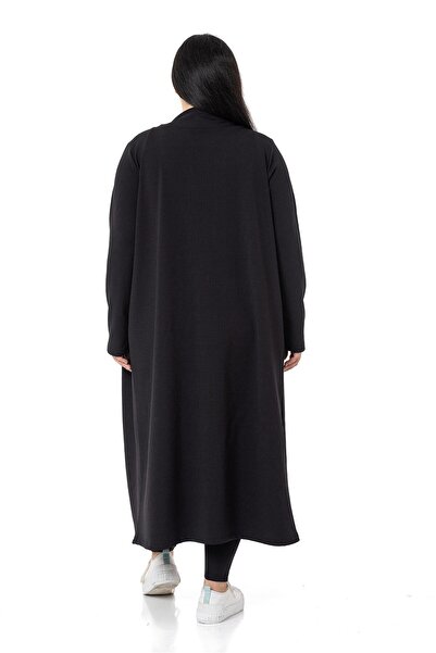 DISENTIS MODEST Large Size Ribbed Crop Body Tights Cardigan Triple Black Set