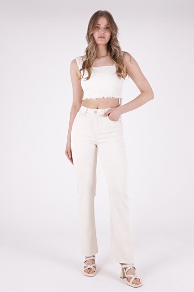 RICHMOST بنطال جينز نسائي مريح / مريح من قماش الدنيم الطبيعي بأرجل واسعة