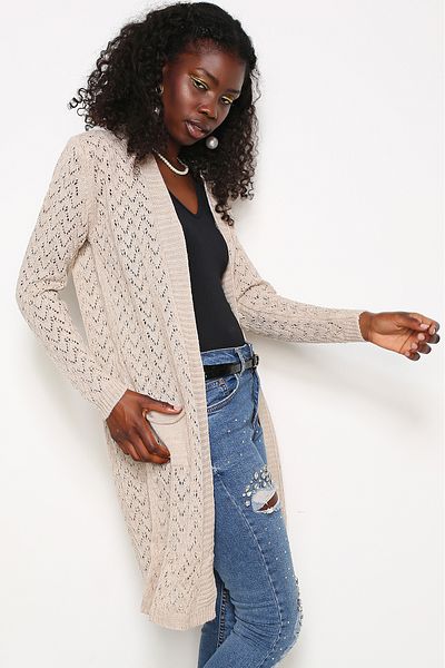 AVORWE Zigzag Braided Open Front Knitwear Cardigan