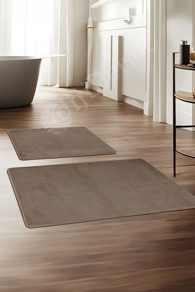 Dijidekor R Avangard Halı Pramit Brown Bathroom Mat Set 2 Pieces