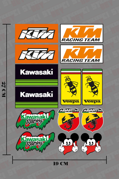 STİCKERCI BEY Ktm - Kawasaki - Vespa - Abarth Fuck Mickey Sticker Seti Sticke...