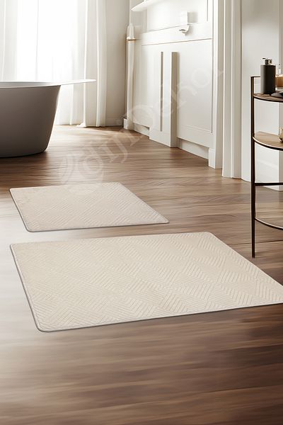 Dijidekor Avangard Halı Pramit Cream Bath Mat Set 2 Pieces