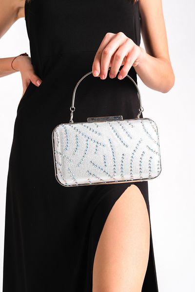 Moda Değirmeni Geantă de seară cu pietre argintii argintii pentru femei BG1175-310-0009
