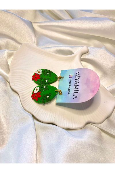 TREND Green Coquina Flower Themed Polymer Clay Drop Earrings