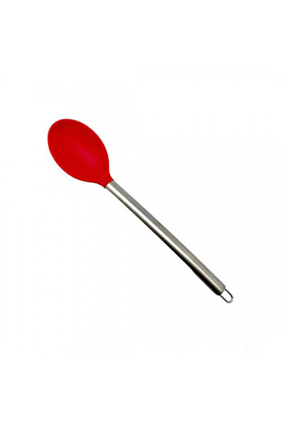 GuvenliPazar Lüx Metal Saplı Silikon Kaşık 34 cm Kırmızı