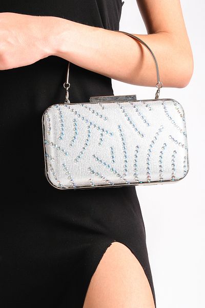 Moda Değirmeni Geantă de seară cu pietre argintii argintii pentru femei BG1175-310-0009