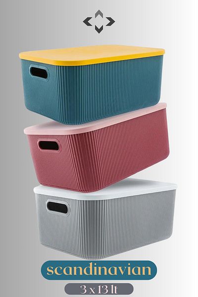 LİGROUND Scandinavian 3-Piece Multi-Colored 13 Lt Decorative Multi-Purpose Storage Box-organizer (STORAGE BOX)
