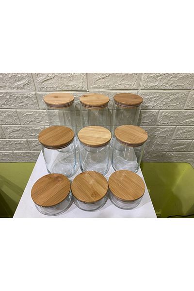 devigo 9-Piece Jar Set Bamboo Lid Jar Set 3x2100ml 3x1500ml 3x600ml