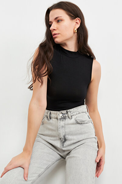 modavingo KADIN SİYAH YARIM BALIKÇI KOLSUZ BODY