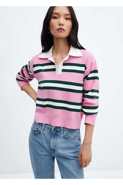 MANGO Woman Pulover cu gât polo în dungi