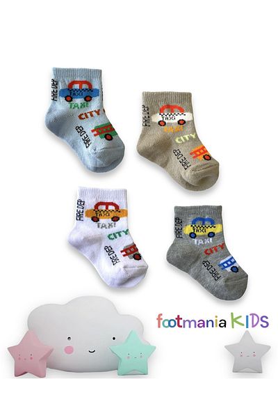 footmania Чифт сладки бебешки и детски чорапи с шарка „Такси“ 4″ (за допълнителен комфорт)
