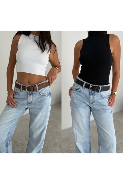 coaksco طقم نسائي ذو جسر مزدوج بفتحة مزدوجة باللون الأسود المصفر مكون من حزامين