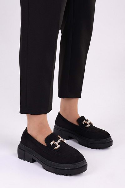 Shoeberry Dámsky mokasín Lucie Black Suede Daily Stone Buckle Loafer