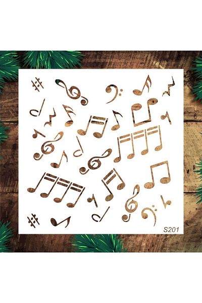 STENCİLTASARIM S201 Musical Note Wall Wood Glass Painting Pattern White 30x30cm