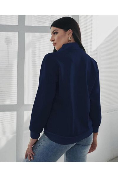 trendgar navy blue lossangeles printed high neck half zipper sweater