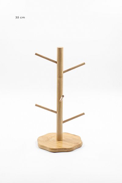 Karçiçeği Home Bamboo Mug and Cup Set with 6 Hangers - Coffee Cup Rack and Countertop Mug Tree