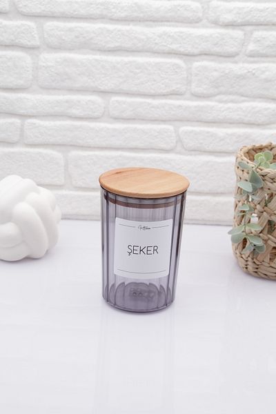 zezedesing برطمان حلوى مخطط بيضاوي مدخن مع غطاء خشبي 800 مل