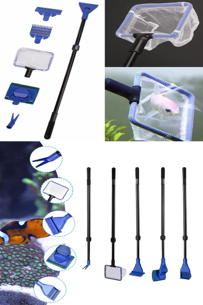 MOBEE 5 Parça Uzun Saplı Akvaryum Camı Temizleme Sünger Silecekli Balık Kepçesi Akvaryum Bakım