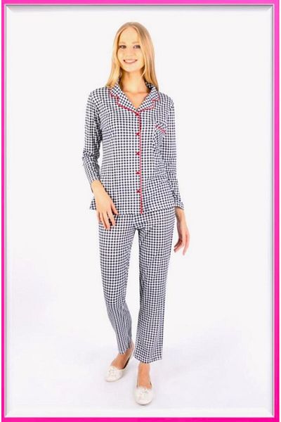 Marilyn Set de pijamale pentru damă cu mânecă lungă, cu nasturi în față