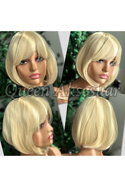 Queen Nelly İthal lüks fiber ısıya dayanıklı küt kahküllü perçemli saç kadın ...