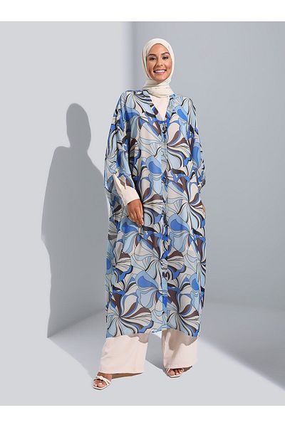 Refka Floral Patterned Front Buttoned Ferace - Ecru Saks - Woman