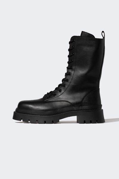 DeFacto Γυναικείες μπότες από συνθετικό δέρμα με ψηλή σόλα με κορδόνια και φερμουάρ B5760ax23au