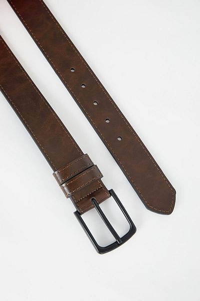 DeFacto Men's Rectangular Buckle Faux Leather Jean Belt