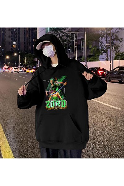 Toum M F One Piece Zoro με τύπωμα Μαύρο Unisex oversized με κουκούλα Φούτερ