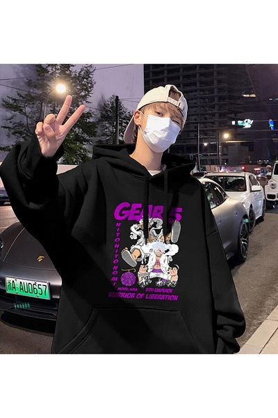Touz Φούτερ με κουκούλα One Piece Gear 5 Μαύρο Unisex Oversize