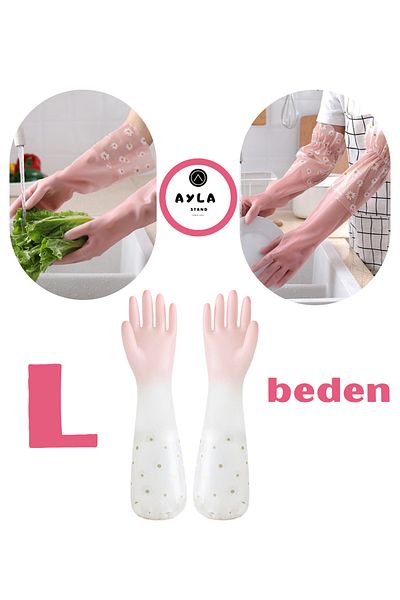 AYLA STAND 1 Pair Dishwashing Gloves Waterproof Lined 45 Cm Long Sleeve Elastic Gloves Dishwashing Gloves